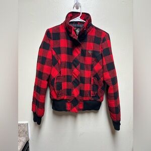 Y2k Southpole womens jacket coat plaid buffalo size medium full zip red black